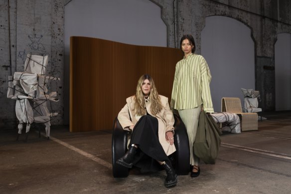 If the shirt fits ... Blanca Studio founder Ana Piteira (left) and a model in one of the looks from its show at fashion week.