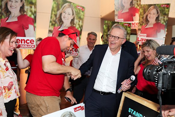 Albanese at a pre-polling booth in Midland.