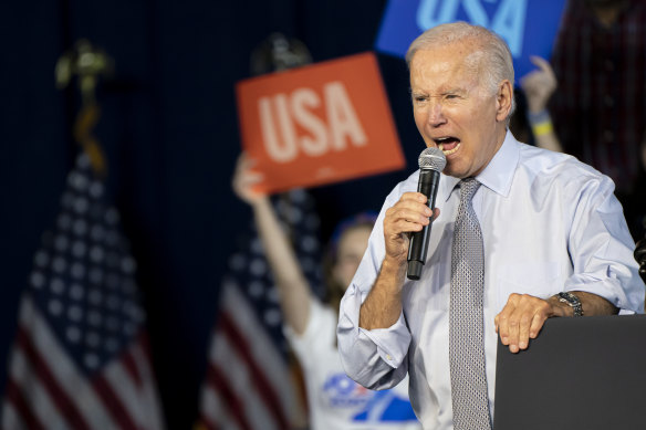 US President Joe Biden campaigning in Bowie, Maryland. The expected “red wave” did not drown his party.