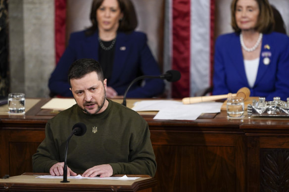 Ukrainian President Volodymyr Zelensky addresses a joint meeting of Congress.