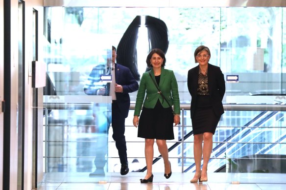Former NSW premier Gladys Berejiklian and her barrister, Sophie Callan, SC, arrive at the ICAC on Friday.
