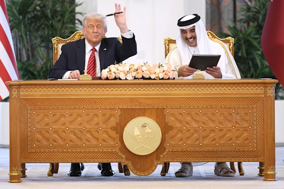 US President Donald Trump with Emir of Qatar Tamim bin Hamad al Thani. 