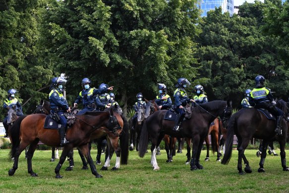 Mounted police in Hyde Park enforce the CBD exclusion zone.