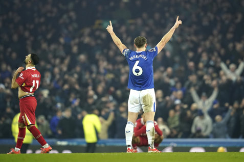 Everton’s James Tarkowski soaks up the adulation.