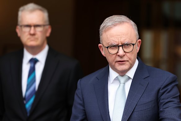 Prime Minister Anthony Albanese and Home Affairs Minister Tony Burke (right). 