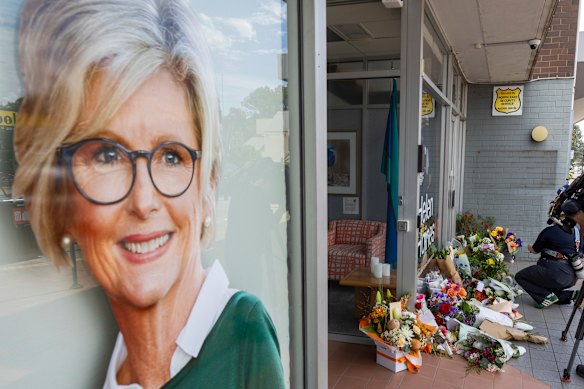 Floral tributes at Helen Haines’ office in Wangaratta.