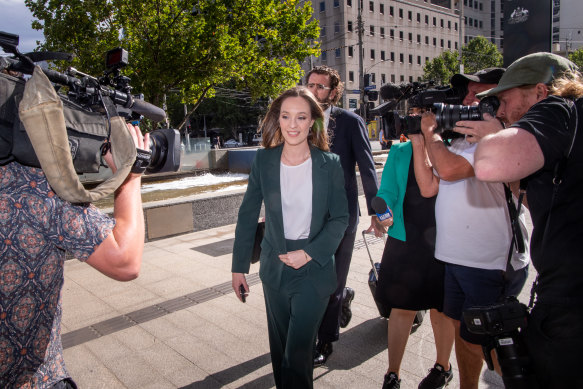 Sally Rugg arrives at the Federal Court in Melbourne this morning. 