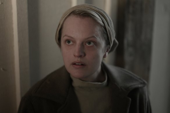 Elisabeth Moss  plays the enslaved June Osborne in The Handmaid’s Tale.