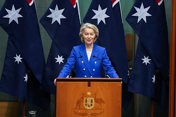 Ursula von der Leyen speaking in the House of Representatives.
