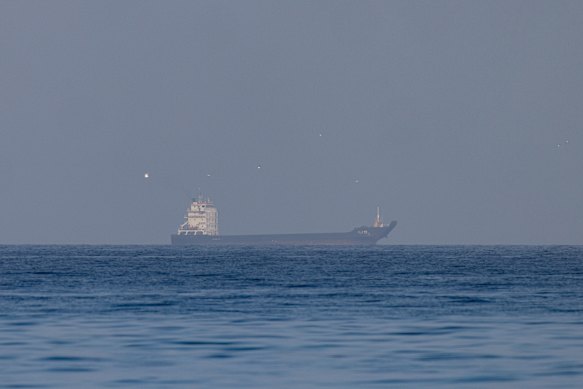 A cargo vessel in northern Ras al Khaimah, United Arab Emirates, near the Strait of Hormuz.