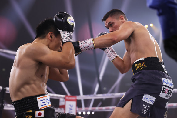 Tim Tszyu and Takeshi Inoue exchange punches.