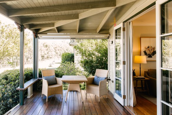 A verandah adds to the laid-back country style of the Black Angus Luxury Suite.