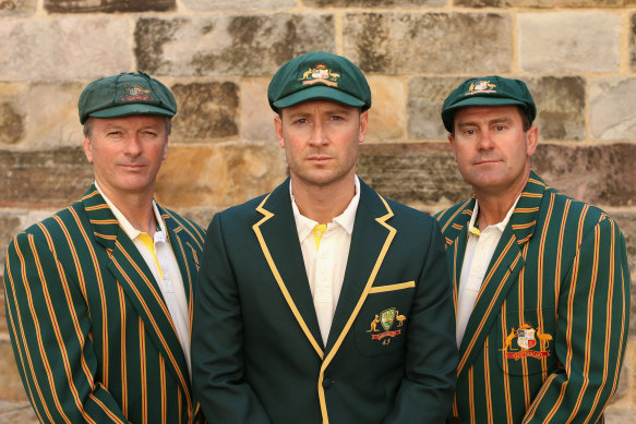 Former Australian Test captains Steve Waugh, Michael Clarke and Mark Taylor.