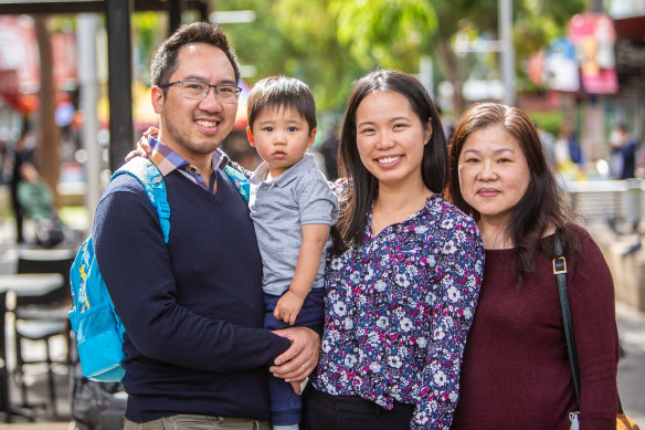 Tim and Charlene Chong (with family) on the streets of Box Hill.