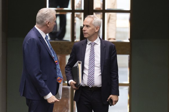 Immigration Minister Andrew Giles (right) and Employment Minister Tony Burke before question time.