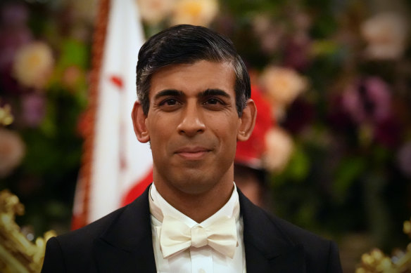 British Prime Minister Rishi Sunak at the Lord Mayor’s Banquet at The Guildhall in London. 