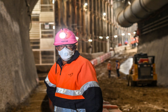 Hiruy Estefanos underground in Watsonia at the North East Link’s northern work site.