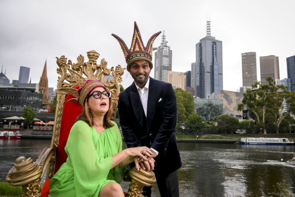 Julia Morris and Nazeem Hussain are crowned Moomba queen and king.