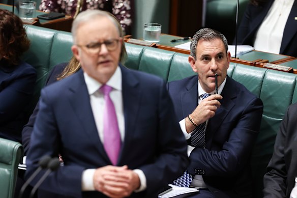 Prime Minister Anthony Albanese and Treasurer Jim Chalmers in question time on July 28.