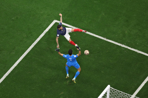 Theo Hernandez scores for France.