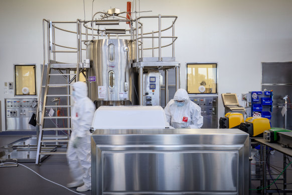 Staff at CSL in Melbourne prepare to manufacture the AstraZeneca-Oxford University COVID-19 vaccine.