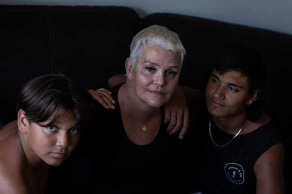 Katrina Harrison with her sons Vincent and Thomas.