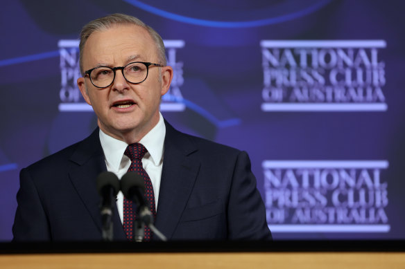 Prime Minister Anthony Albanese during an address to the National Press Club.