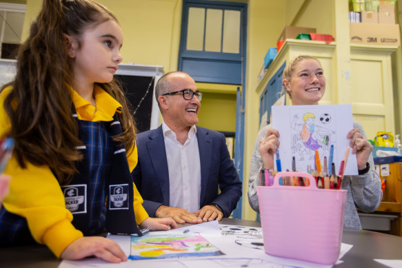 Education Minister James Merlino was speaking during a visit to Fitzroy Primary School on Monday with AFLW star Tayla Harris to announce an active schools program.