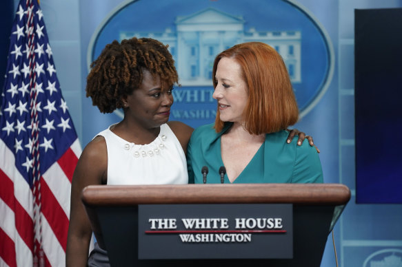White House press secretary Jen Psaki introduces incoming press secretary Karine Jean-Pierre during a briefing.