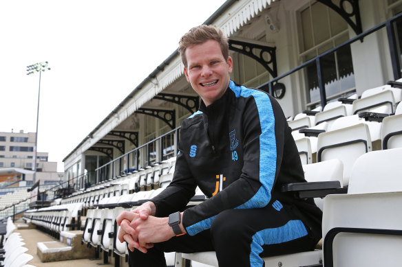 Steve Smith poses at Sussex’s 1st Central County Ground this week.