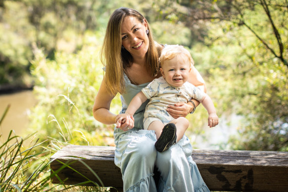 Haley Chartres with son Louis, who had a brush with RSV.