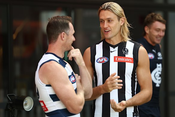 Patrick Dangerfield chats with Darcy Moore on captains’ day ahead of the 2026 season.