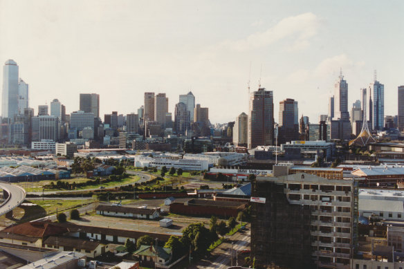 A view of the city from Southgate Tower, Sturt Street, South Melbourne, in 1993. 