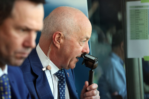 Tim Lane, pictured with Ricky Ponting, is the estimable host of Seven's cricket commentary.