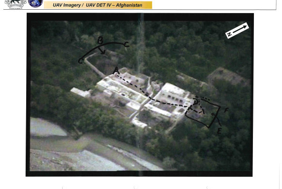 An aerial photo of Whiskey 108 marked up in court by Ben Roberts-Smith during his Federal Court defamation case.