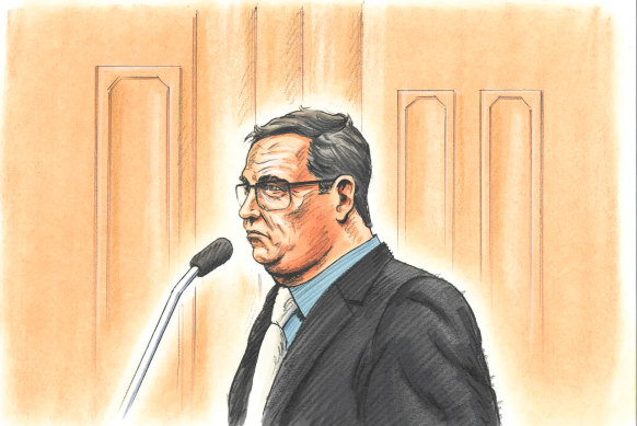 A sketch of Gregory Lynn in the witness box at the Supreme Court last week.