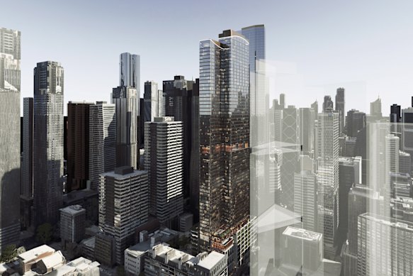 The 380's 380's artist's impression of the 380 of SKY OPTY against the CBD Skyline.