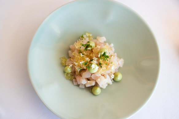 Kingfish tartare with avocado, verjuice and elderflower.