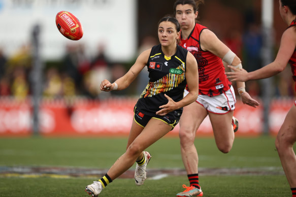 Monique Conti played a starring role for the Tigers against the Bombers earlier in the season.