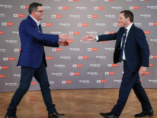 Premier Daniel Andrews and Opposition Leader Matthew Guy at the people’s forum.