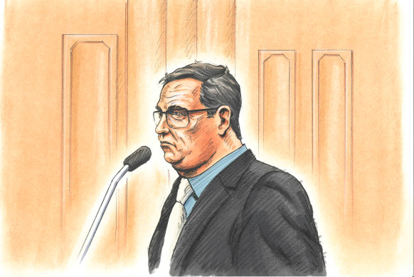 A sketch of Gregory Lynn in the witness box at the Supreme Court.