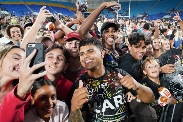 Latrell Mitchell has been swamped by fans at every public outing since signing with Souths.