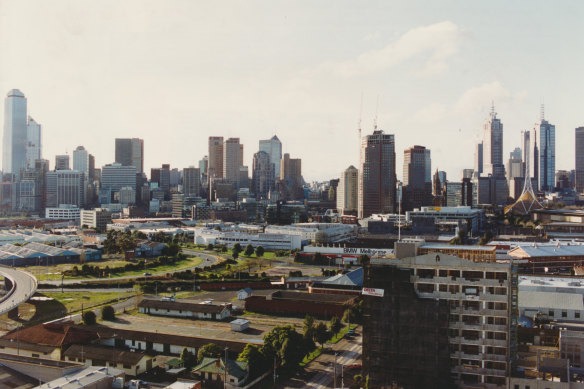 A view of the city from Southgate Tower, Sturt Street, South Melbourne, in 1993.