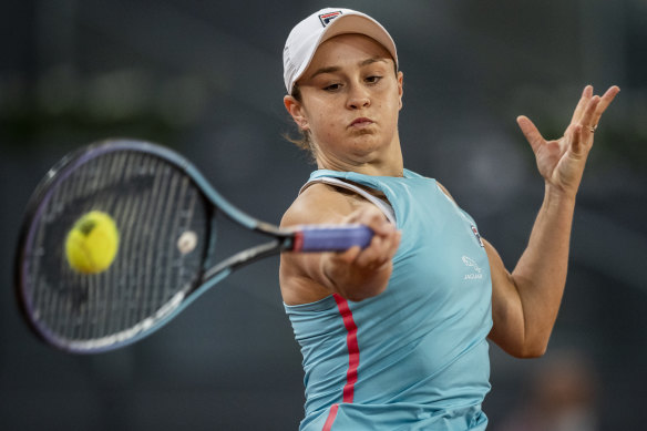 Ash Barty en route to the second round in Madrid.