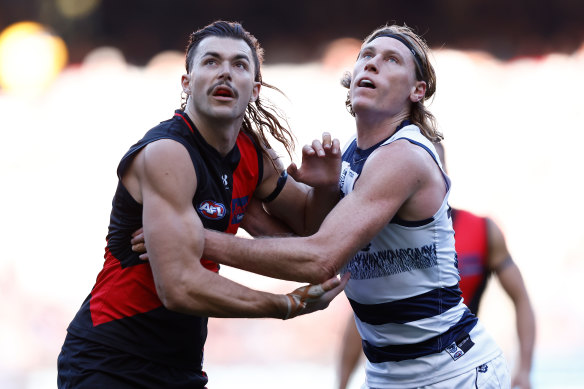 Mark Blicavs played mostly as a ruckman against Essendon’s Sam Draper on Sunday, and has now inked a contract extension at the Cattery.