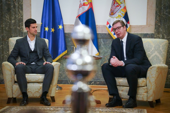 Novak Djokovic meets Serbia’s President Aleksandar Vucic in Belgrade on Thursday.