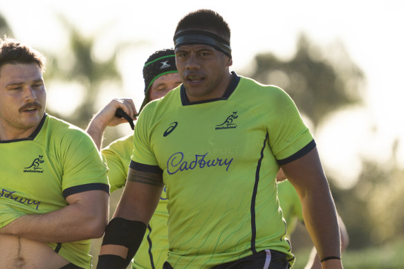 Allan Alaalatoa at Wallabies training ahead of this weekend’s Test against South Africa.