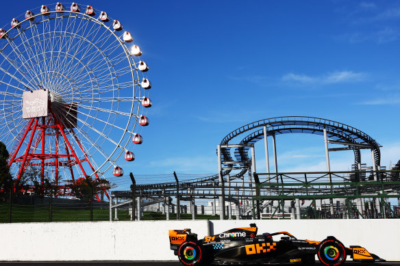Oscar Piastri’s McLaren soars around the Suzuka circuit.