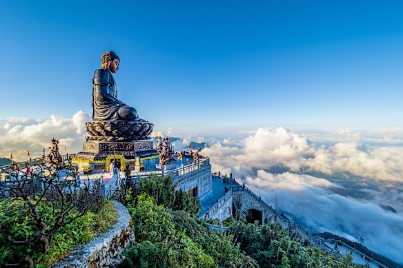 A giant buddha statue makes for a dramatic addition to the summit of Northern Vietnam’s 3200-metre Mount Fansipan.