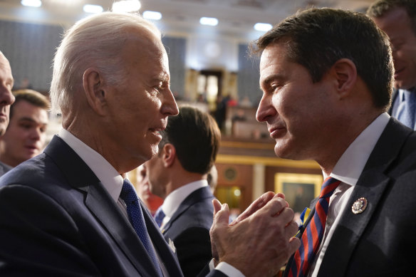President Joe Biden with congressman Seth Moulton, who thinks “Democrats spend way too much time trying not to offend anyone”.